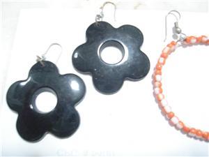 black flower power earrings
